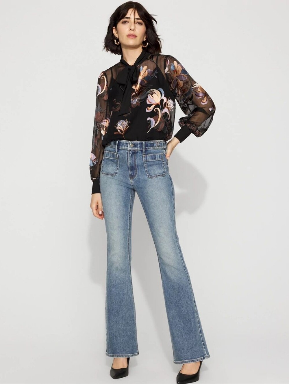 White House Black Market High-Rise Novelty Waistband Flare Jean Size 12 NWT